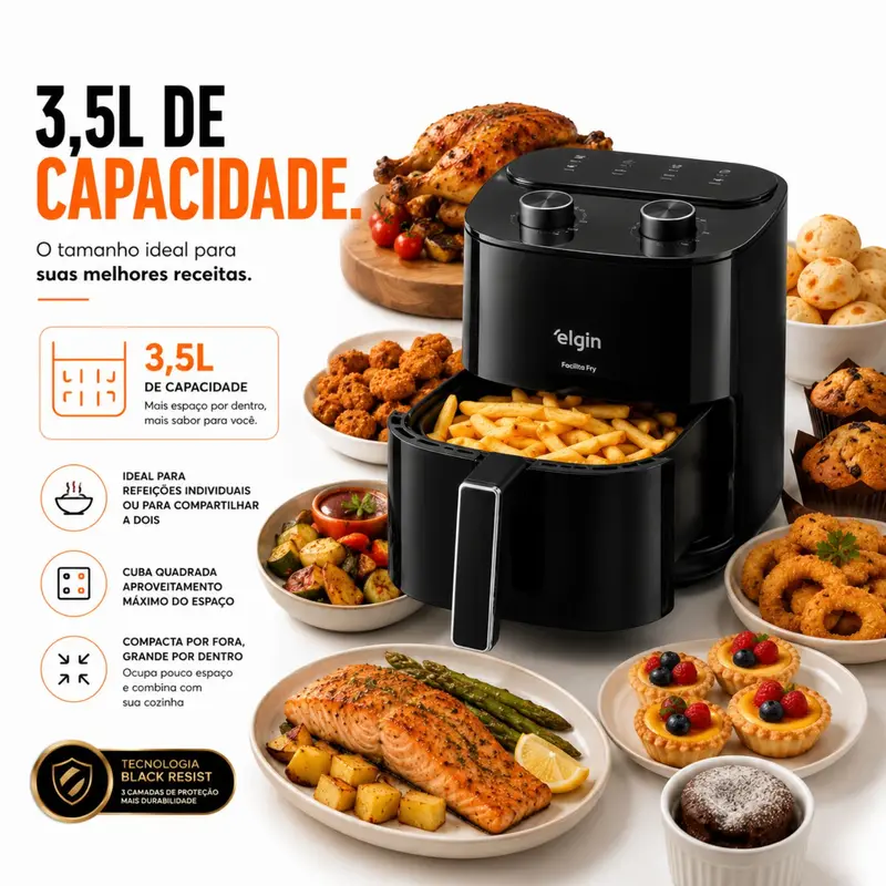 Fritadeira Air Fryer Facilita Fry 3,5 L Preta Elgin - imagem 3