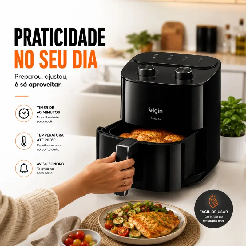 Fritadeira Air Fryer Facilita Fry 3,5 L Preta Elgin - imagem 2
