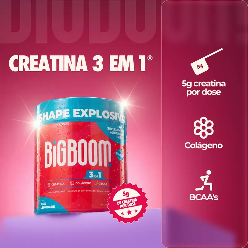 BigBoom Creatina Monohidratada 3 em 1 - 300g com Colágeno e BCAA