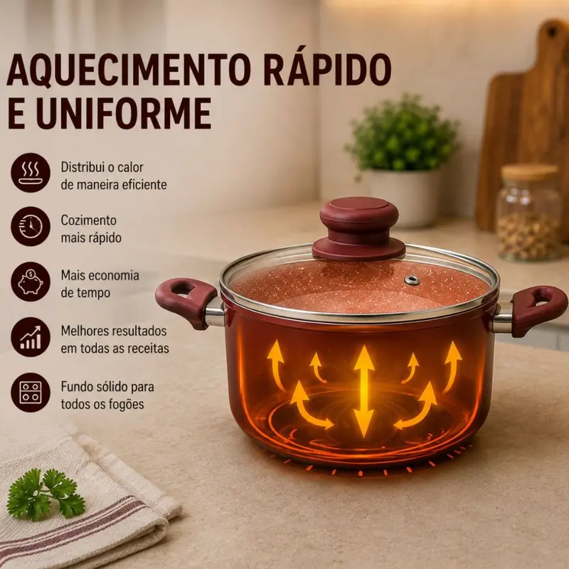 Jogo De Panelas Cerâmica Antiaderente Kit 5 Peças Indução Fogão Vidroceramico Tampa Vidro Premium Soft Touchh - imagem 2