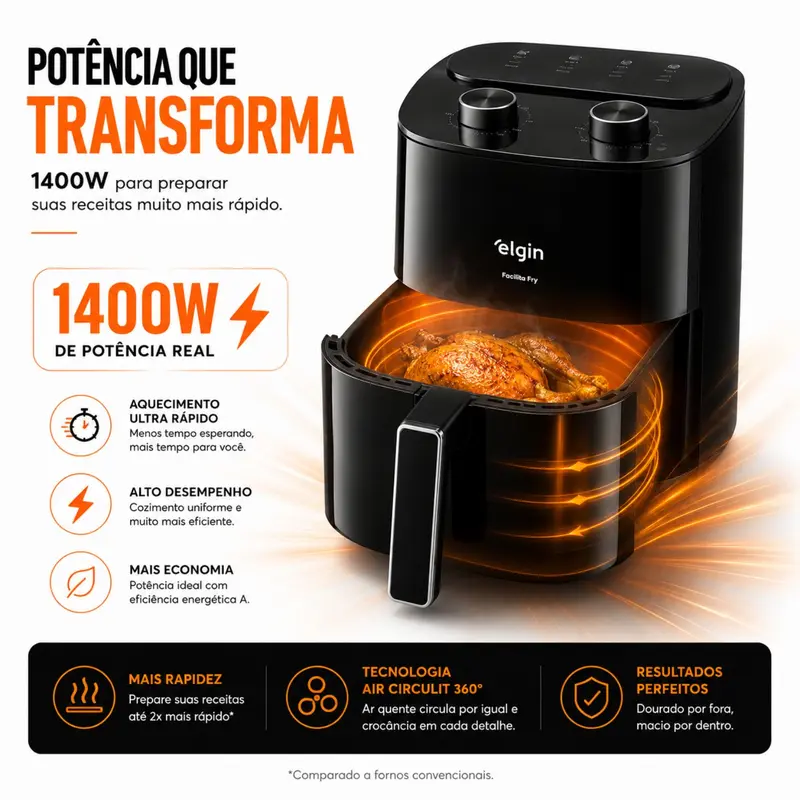 Fritadeira Air Fryer Facilita Fry 3,5 L Preta Elgin - imagem 5