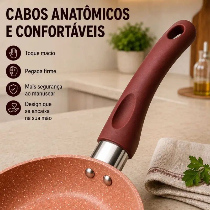 Jogo De Panelas Cerâmica Antiaderente Kit 5 Peças Indução Fogão Vidroceramico Tampa Vidro Premium Soft Touchh - imagem 4