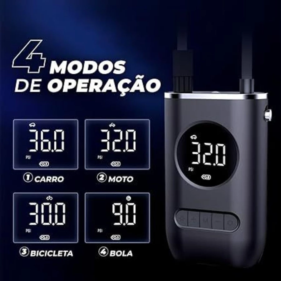 Bomba de Ar Digital Mini Compressor Calibrador de Pneus Carro Moto Bike Com Lanterna Led Portátil - imagem 2