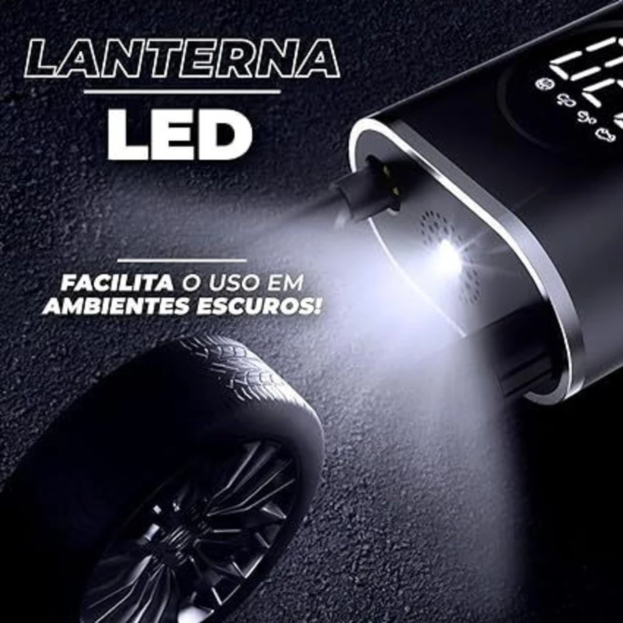 Bomba de Ar Digital Mini Compressor Calibrador de Pneus Carro Moto Bike Com Lanterna Led Portátil - imagem 3